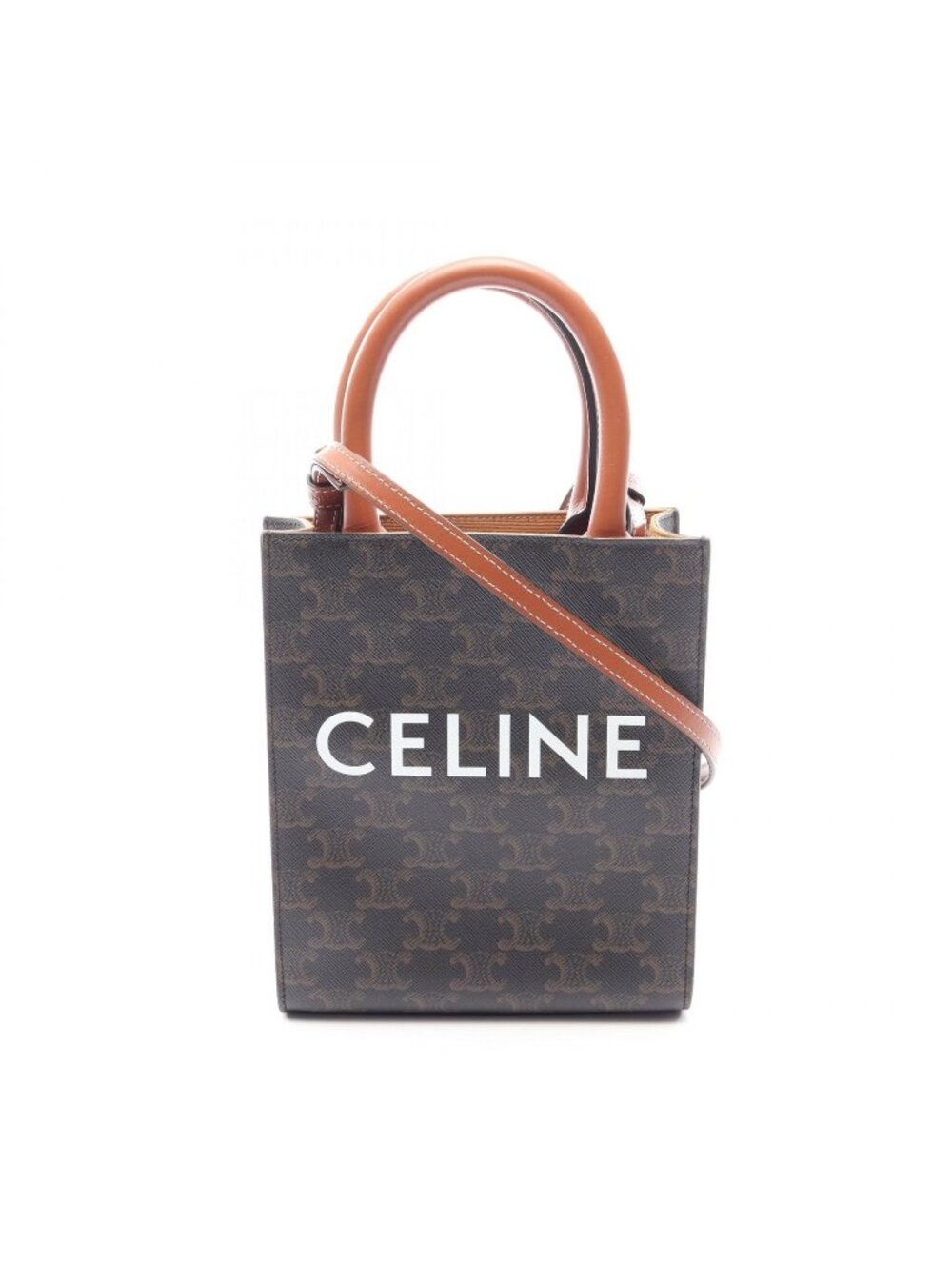 Celine Handbag Mini Vertical Cover Trio 2-Way Black Brown Canvas Leather